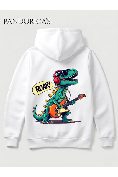 DİNO Tasarım Serisi "ROAR STAR" Yazılı Sırt Baskılı Unisex Kapüşonlu Pamuklu Sweatshirt (Hoodie)