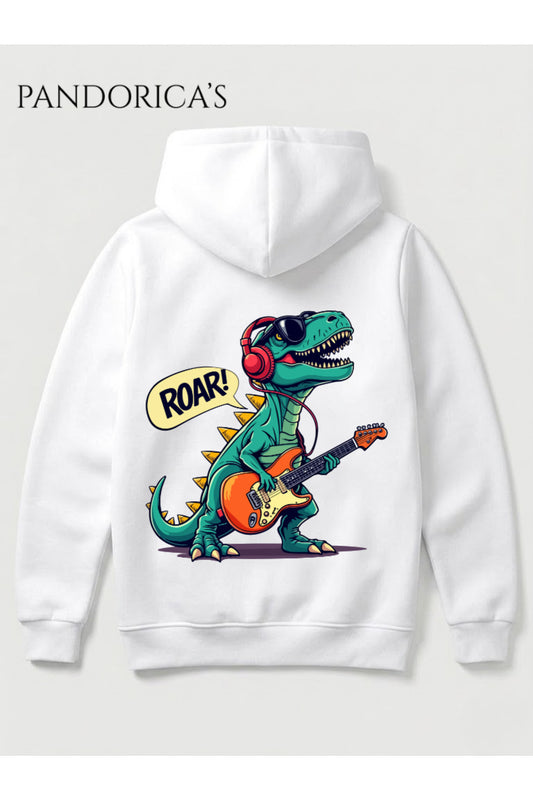 DİNO Tasarım Serisi "ROAR STAR" Yazılı Sırt Baskılı Unisex Kapüşonlu Pamuklu Sweatshirt (Hoodie)