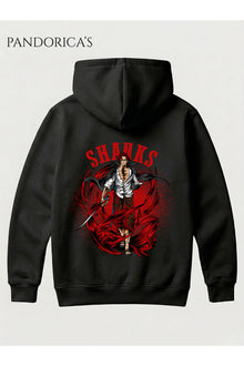 One Piece Özel Tasarım Serisi "SHANKS" Yazılı Sırt Baskılı Unisex Kapüşonlu Pamuklu Sweatshirt (Hoodie)