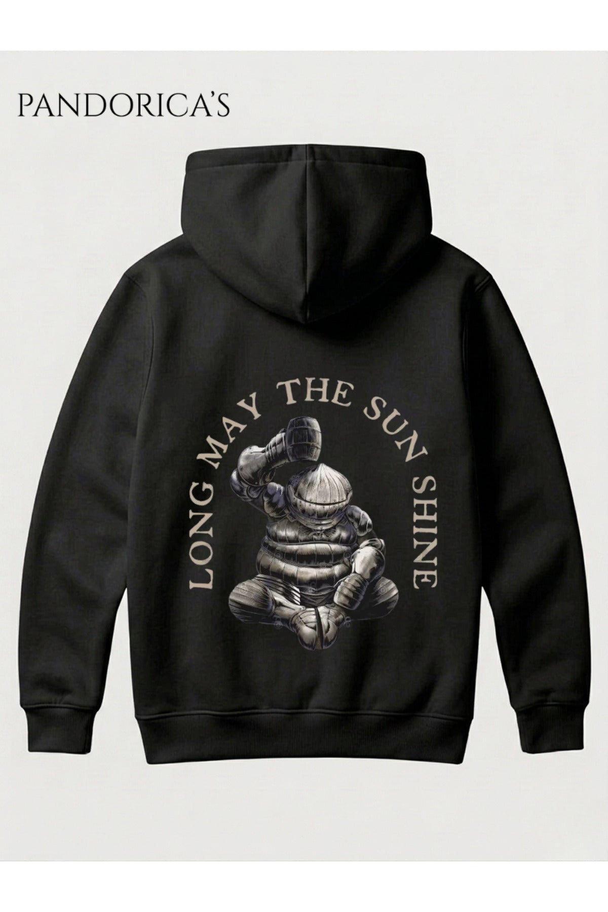 Siyah Dark Souls 3 Tasarımı "Onion Knight" Sırt Baskılı Unisex Kapüşonlu Pamuklu Gamer Sweatshirt Hoodie - 42