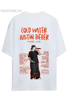 Justin Bieber Serisi Cold Water Şarkı Sözü Lyrics Yazılı Sırt Baskılı Pamuklu Unisex Tişört