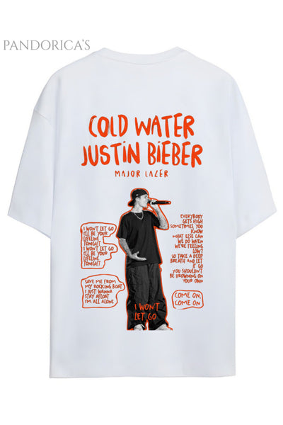Justin Bieber Serisi Cold Water Şarkı Sözü Lyrics Yazılı Sırt Baskılı Pamuklu Unisex Tişört