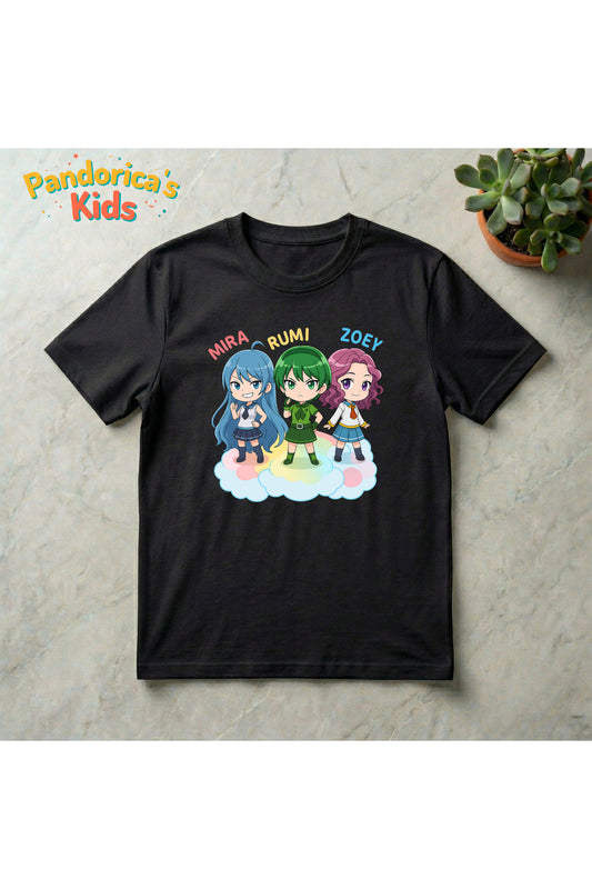 Pandorica's Kpop İblis Avcıları (Demon Hunters) Tasarımı Pamuklu Unisex Çocuk T-shirt