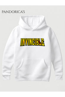 INVINCIBLE Tasarım Serisi İkonik Fontta Yazılı Baskılı Unisex Kapüşonlu Pamuklu Sweatshirt (Hoodie)