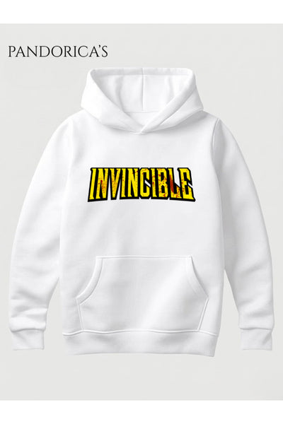 INVINCIBLE Tasarım Serisi İkonik Fontta Yazılı Baskılı Unisex Kapüşonlu Pamuklu Sweatshirt (Hoodie)