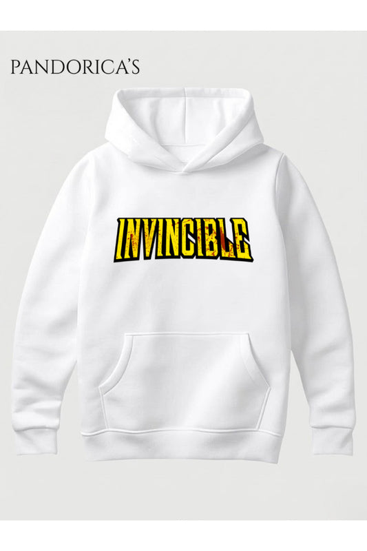 INVINCIBLE Tasarım Serisi İkonik Fontta Yazılı Baskılı Unisex Kapüşonlu Pamuklu Sweatshirt (Hoodie)
