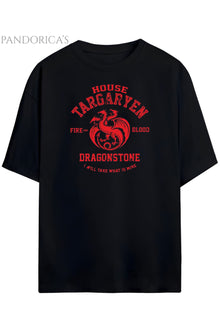 Pandorica's Game of Thrones Tasarımı House Targaryen Baskılı Unisex Pamuklu T-shirt