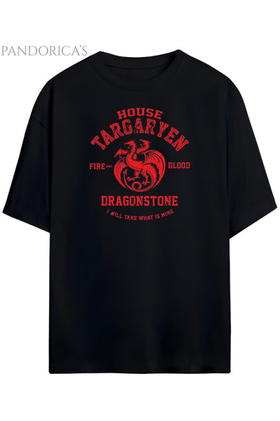 Pandorica's Game of Thrones Tasarımı House Targaryen Baskılı Unisex Pamuklu T-shirt