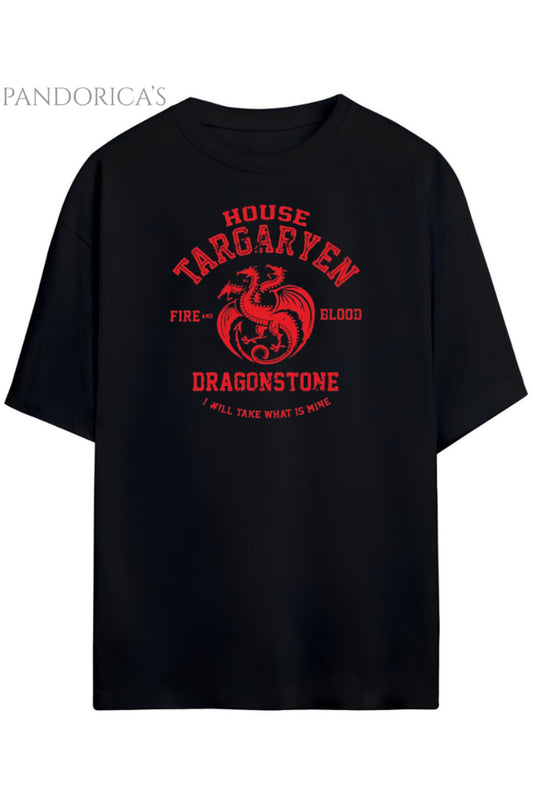 Pandorica's Game of Thrones Tasarımı House Targaryen Baskılı Unisex Pamuklu T-shirt