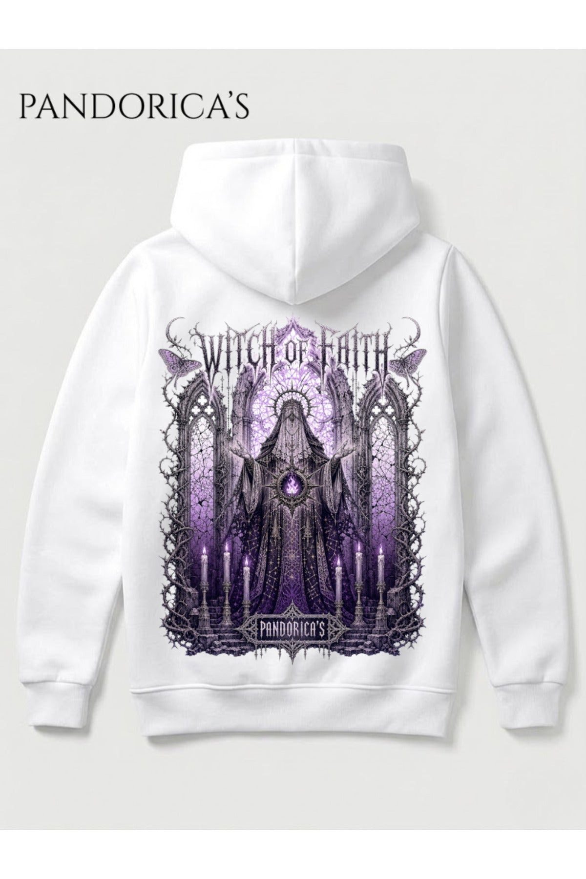 Beyaz Dark Souls Özel Tasarım Serisi "Witch Of Faith" Yazılı Sırt Baskılı Unisex Pamuklu Kapüşonlu Sweatshirt Hoodie - 33