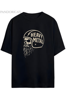 Pandorica's Motorcu Tasarımı Baskılı "Heavy Metal" Yazılı Unisex Pamuklu T-shirt