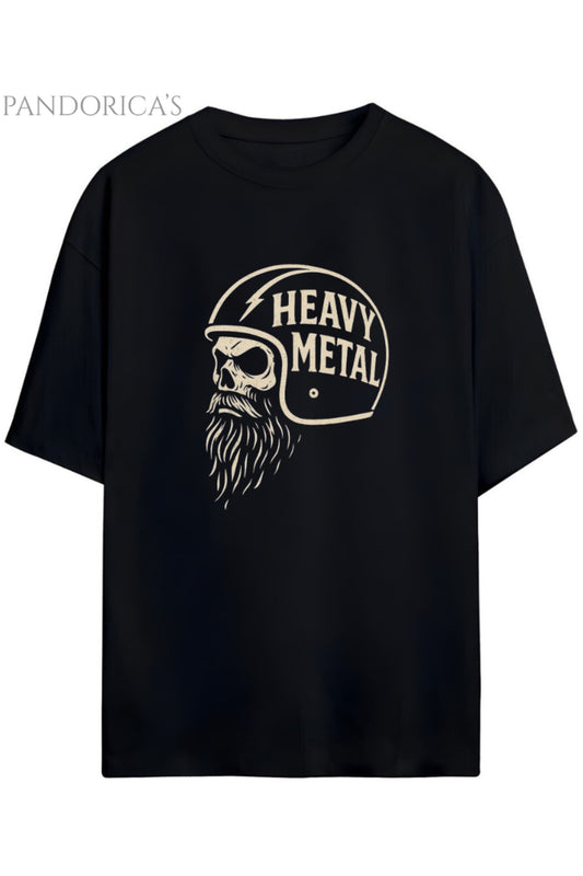 Pandorica's Motorcu Tasarımı Baskılı "Heavy Metal" Yazılı Unisex Pamuklu T-shirt
