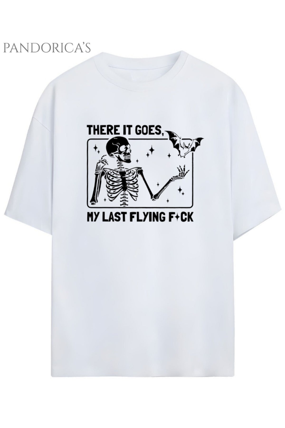 Beyaz Pandorica's İronik Komik İskelet Tasarım Kelebek Baskılı Yazılı Unisex Pamuklu T-Shirt - 151