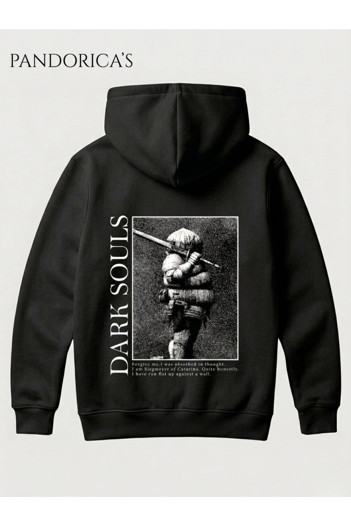 Siyah Dark Souls 3 Tasarımı "Onion Knight" Sırt Baskılı Unisex Kapüşonlu Pamuklu Gamer Sweatshirt Hoodie - 51