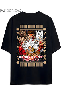 ONE PIECE TASARIM SERİSİ "MONKEY D. LUFFY" SIRT BASKILI YAZILI UNISEX RELAXED KALIP PAMUKLU T-SHIRT