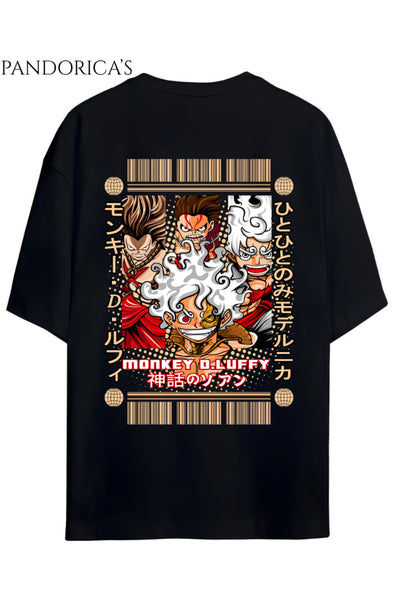 ONE PIECE TASARIM SERİSİ "MONKEY D. LUFFY" SIRT BASKILI YAZILI UNISEX RELAXED KALIP PAMUKLU T-SHIRT