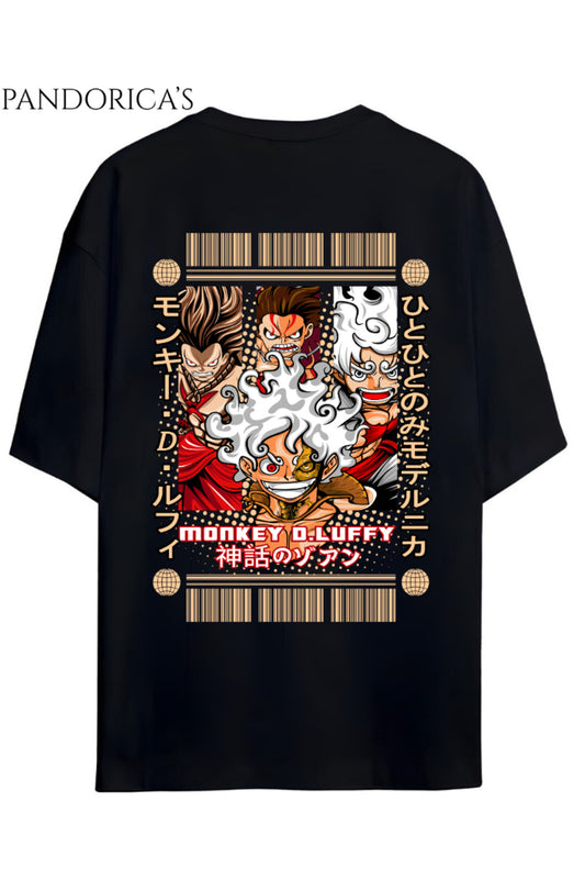 ONE PIECE TASARIM SERİSİ "MONKEY D. LUFFY" SIRT BASKILI YAZILI UNISEX RELAXED KALIP PAMUKLU T-SHIRT