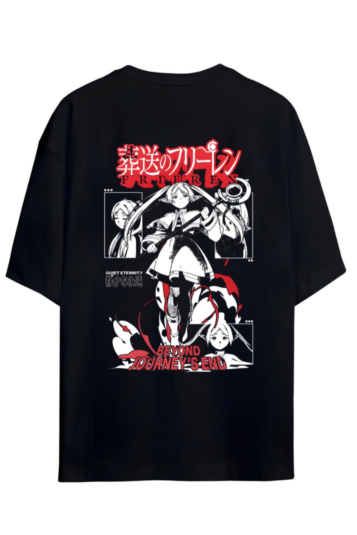 Frieren: Beyond Journey's End (Sousou No Frieren) Sırt Baskılı Yazılı Pamuklu Unisex Tişört