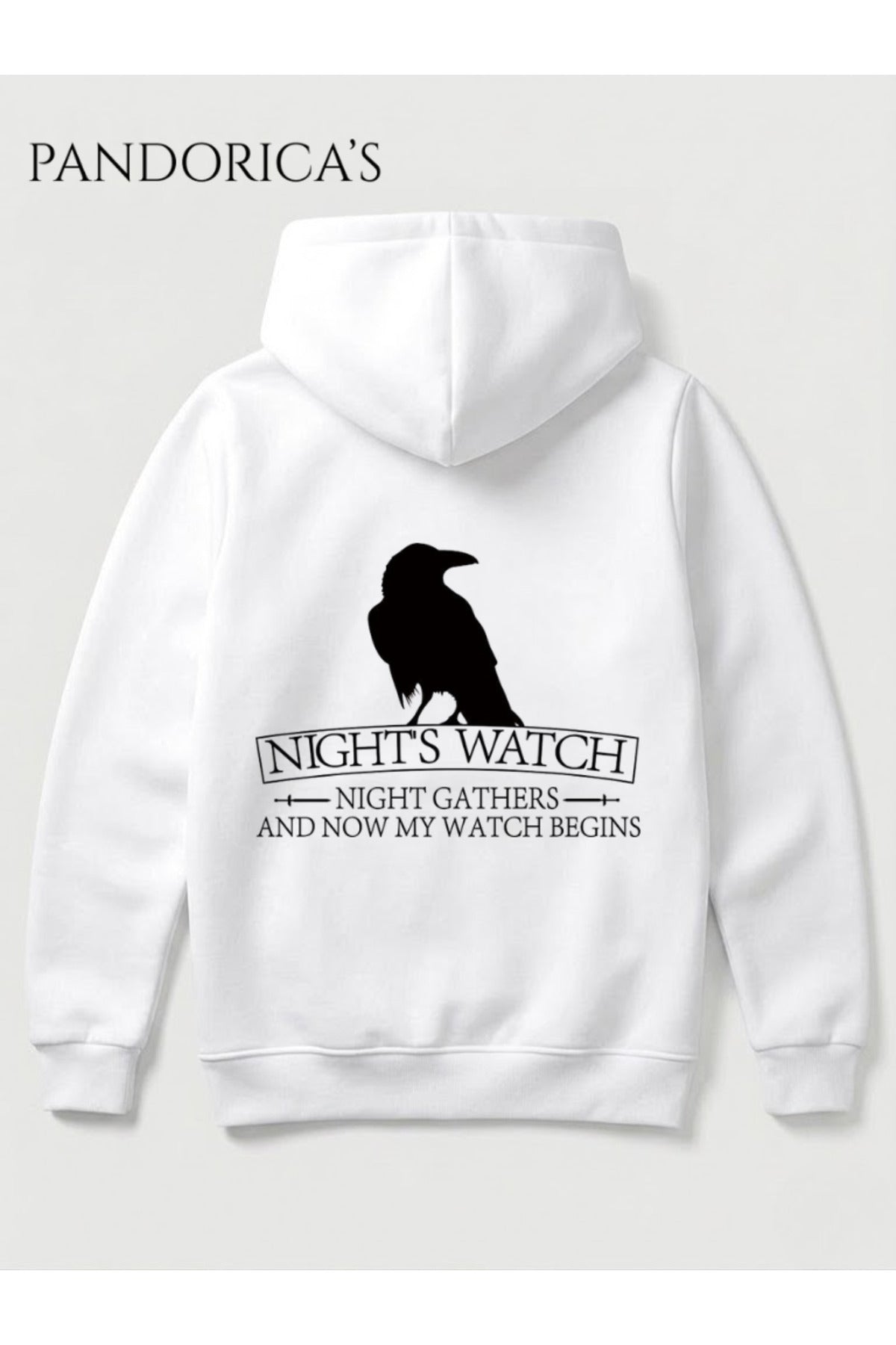 Game Of Thrones "Night's Watch"" Tasarımı Yazılı Sırt Ve Ön Baskılı Unisex Kapüşonlu Pamuklu Sweatshirt (Hoodie)
