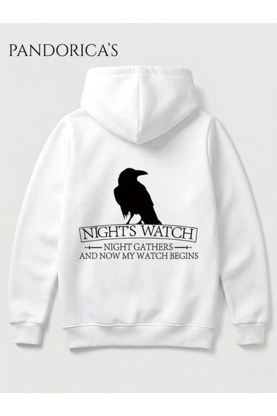 Game Of Thrones "NIGHT'S WATCH"" Tasarımı Yazılı Sırt ve Ön Baskılı Unisex Kapüşonlu Pamuklu Sweatshirt (Hoodie)