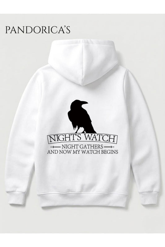 Game Of Thrones "NIGHT'S WATCH"" Tasarımı Yazılı Sırt ve Ön Baskılı Unisex Kapüşonlu Pamuklu Sweatshirt (Hoodie)