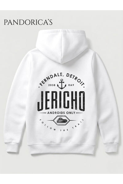 DETROIT:BECOME HUMAN Tasarımı "JERICHO FOLLOW THE TRAILS" Yazılı SIRT Baskılı Unisex Kapüşonlu Pamuklu Sweatshirt Hoodie
