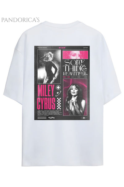 Pandorica's Miley Cyrus Tasarımı Something Beautiful Yazılı Sırt Baskılı Unisex Pamuklu T-shirt
