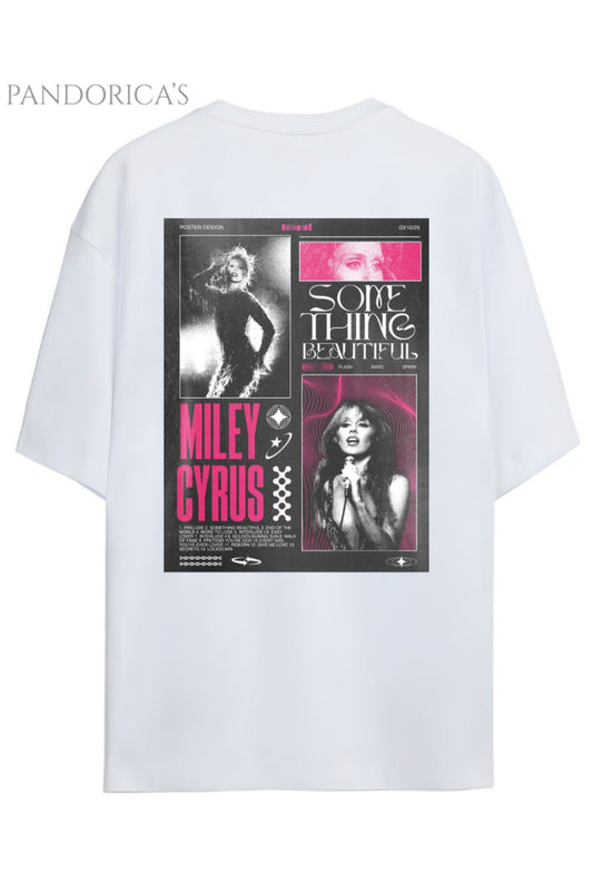 Pandorica's Miley Cyrus Tasarımı Something Beautiful Yazılı Sırt Baskılı Unisex Pamuklu T-shirt