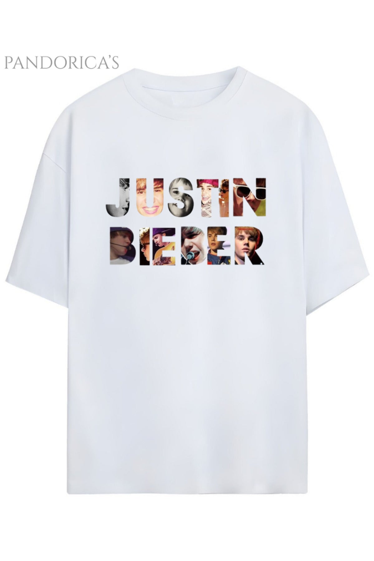 Beyaz Justin Bieber Baskılı Pamuklu Unisex Tişört - 21