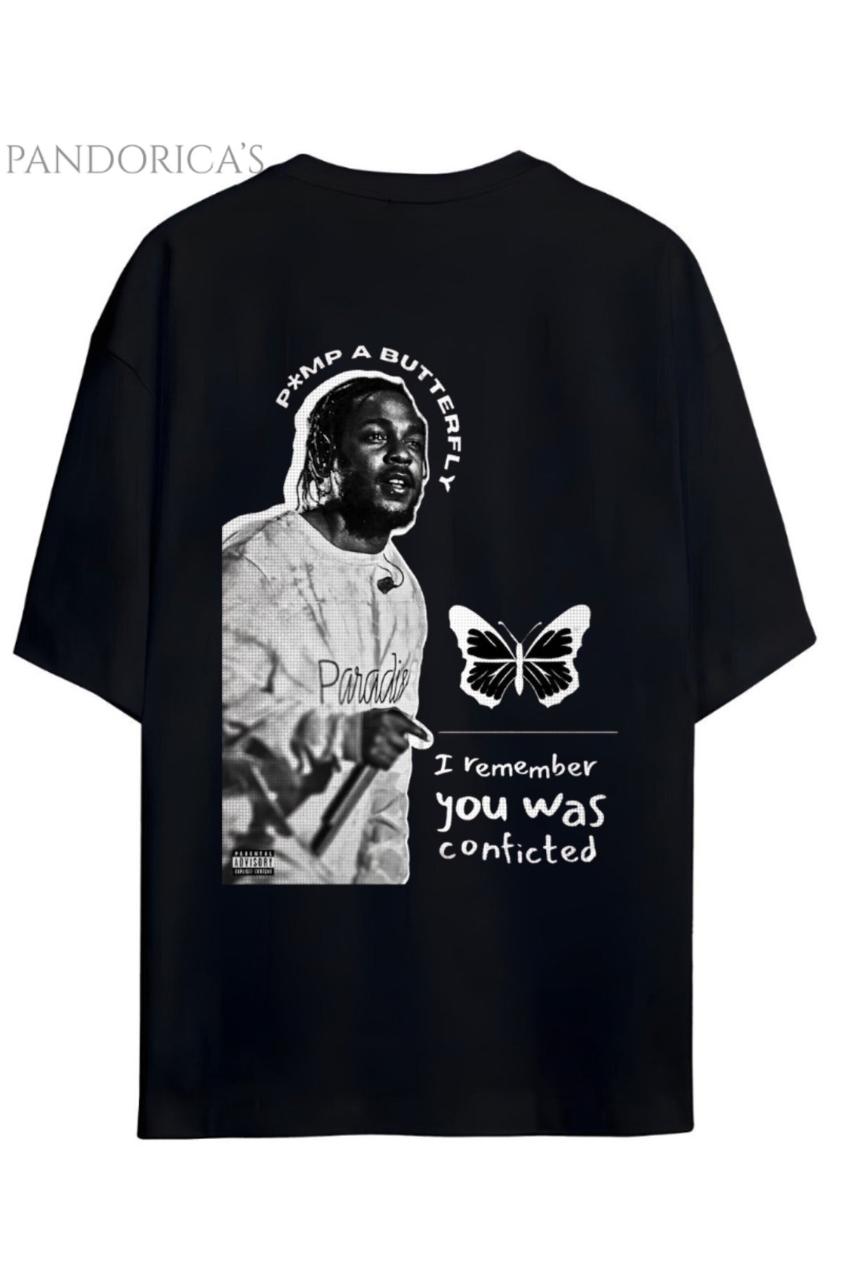 Kendrick Lamar "Butterfly" Tasarımı Sırt Baskılı Yazılı Pamuklu Relaxed Kalıp Unisex Tişört