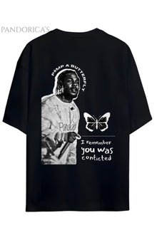 Kendrick Lamar "BUTTERFLY" Tasarımı Sırt Baskılı Yazılı Pamuklu Relaxed Kalıp Unisex Tişört
