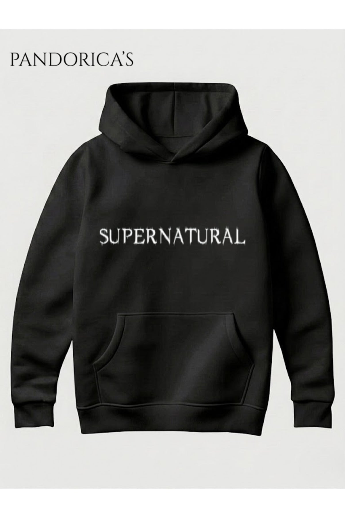 Supernatural Tasarım Serisi "It's Always The Damn Family Business" Replik Yazılı Sırt Ve Ön Baskılı Unisex Kapüşonlu Pamuklu Sweatshirt Hoodie