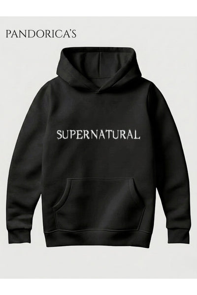 SUPERNATURAL Tasarım Serisi "IT'S ALWAYS THE DAMN FAMILY BUSINESS" Replik Yazılı SIRT ve ÖN Baskılı Unisex Kapüşonlu Pamuklu Sweatshirt Hoodie