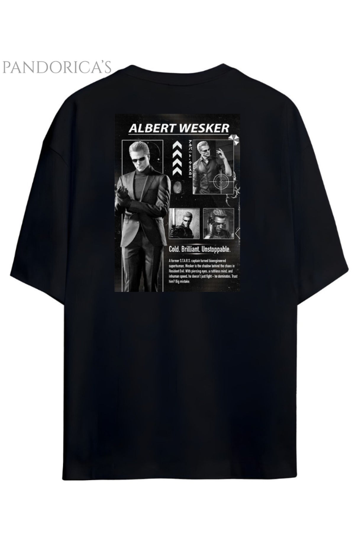 Pandorica's Resident Evil Albert Wesker Tasarımı Sırt Ve Göğüs Baskılı Unisex Pamuklu T-Shirt