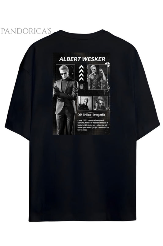 Pandorica's Resident Evil Albert Wesker Tasarimi Sırt ve Göğüs Baskılı Unisex Pamuklu T-shirt