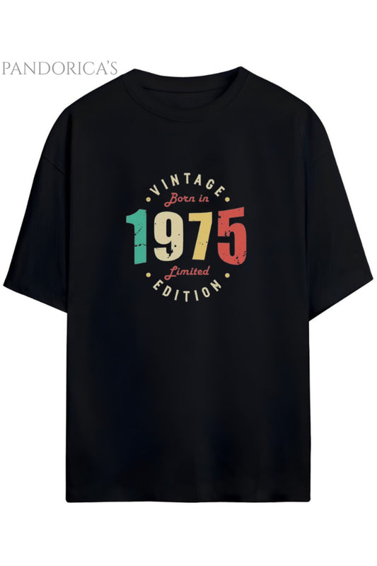 Pandorica's Vintage 1975 Doğum Yılı Baskılı Retro Tasarım Serisi Unisex Pamuklu Tişört
