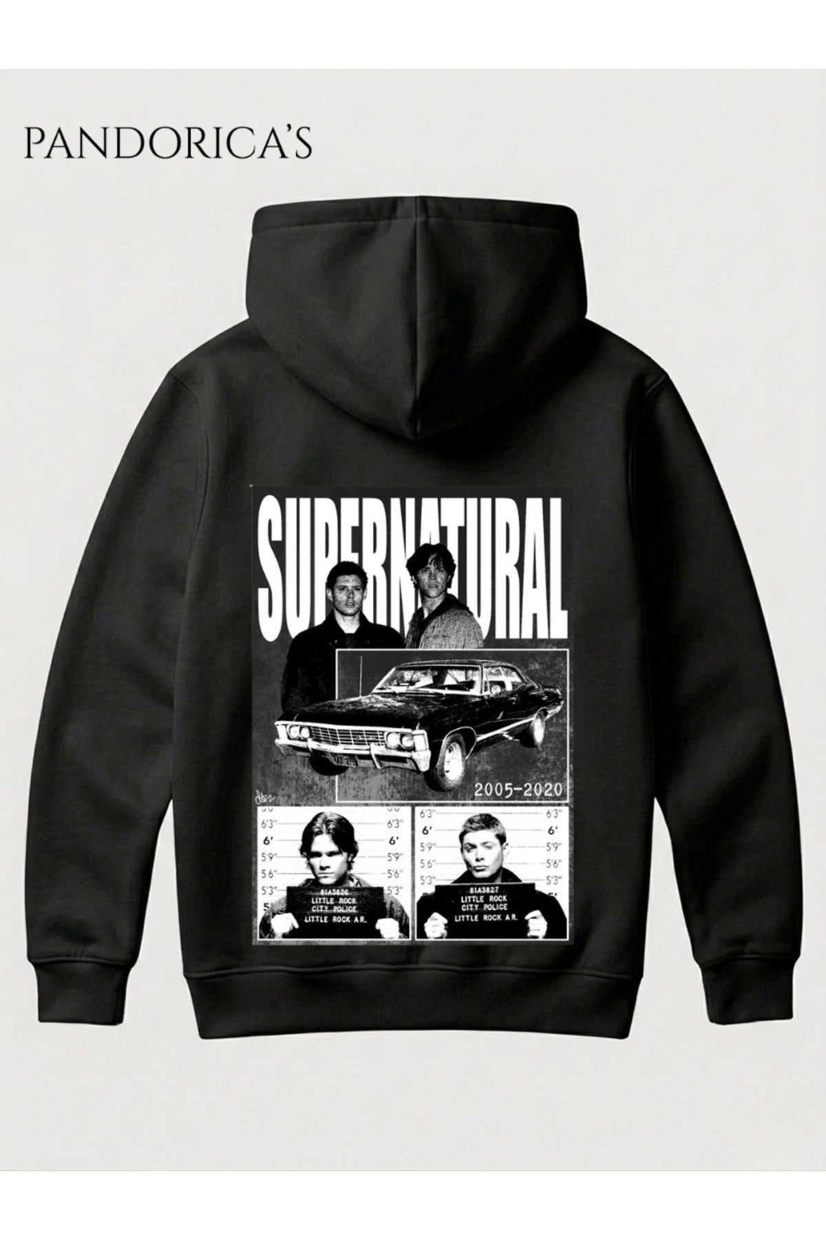 Siyah Supernatural Tasarım Serisi Sam & Dean Winchester Yazılı Sırt Ve Ön Baskılı Unisex Kapüşonlu Pamuklu Sweatshirt Hoodie - 42