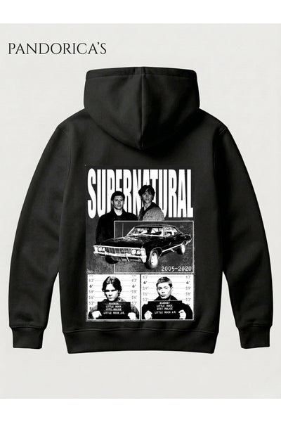 SUPERNATURAL Tasarım Serisi SAM & DEAN WINCHESTER Yazılı SIRT ve ÖN Baskılı Unisex Kapüşonlu Pamuklu Sweatshirt Hoodie