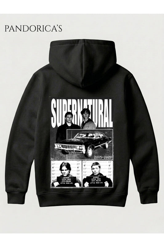 SUPERNATURAL Tasarım Serisi SAM & DEAN WINCHESTER Yazılı SIRT ve ÖN Baskılı Unisex Kapüşonlu Pamuklu Sweatshirt Hoodie