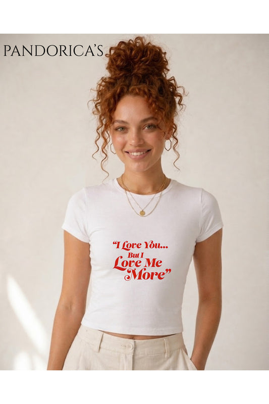 Sex And The City Tasarım Serisi Samantha Jones İkonik Replik "I LOVE YOU BUT I LOVE ME MORE" Yazılı Baskılı Slim Fit Likralı 