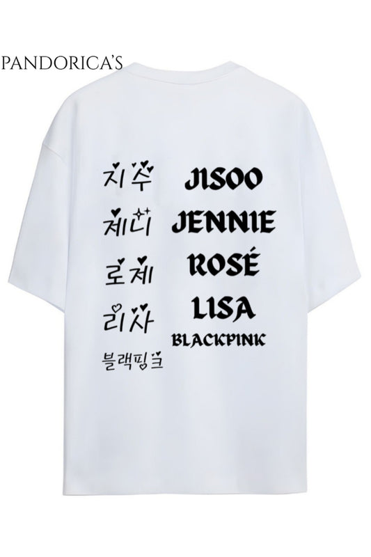 BLACKPINK Tasarım Serisi Yazılı Sırt Ve Göğüs Baskılı Unisex Relaxed Kalıp Tişört