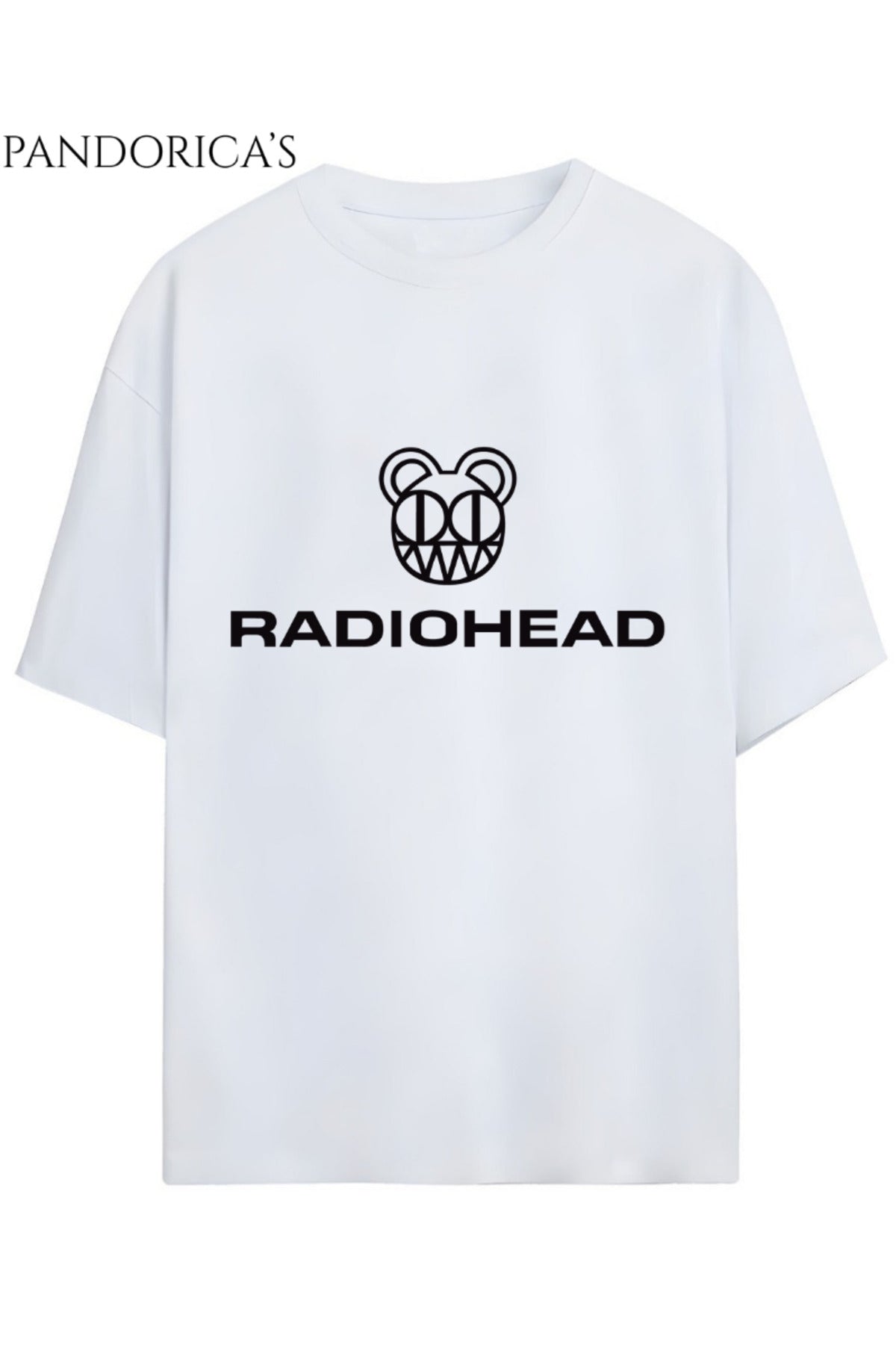 Beyaz Radiohead Tasarımı Yazılı Baskılı Unisex Pamuklu Relaxed Kalıp Tişört - 15
