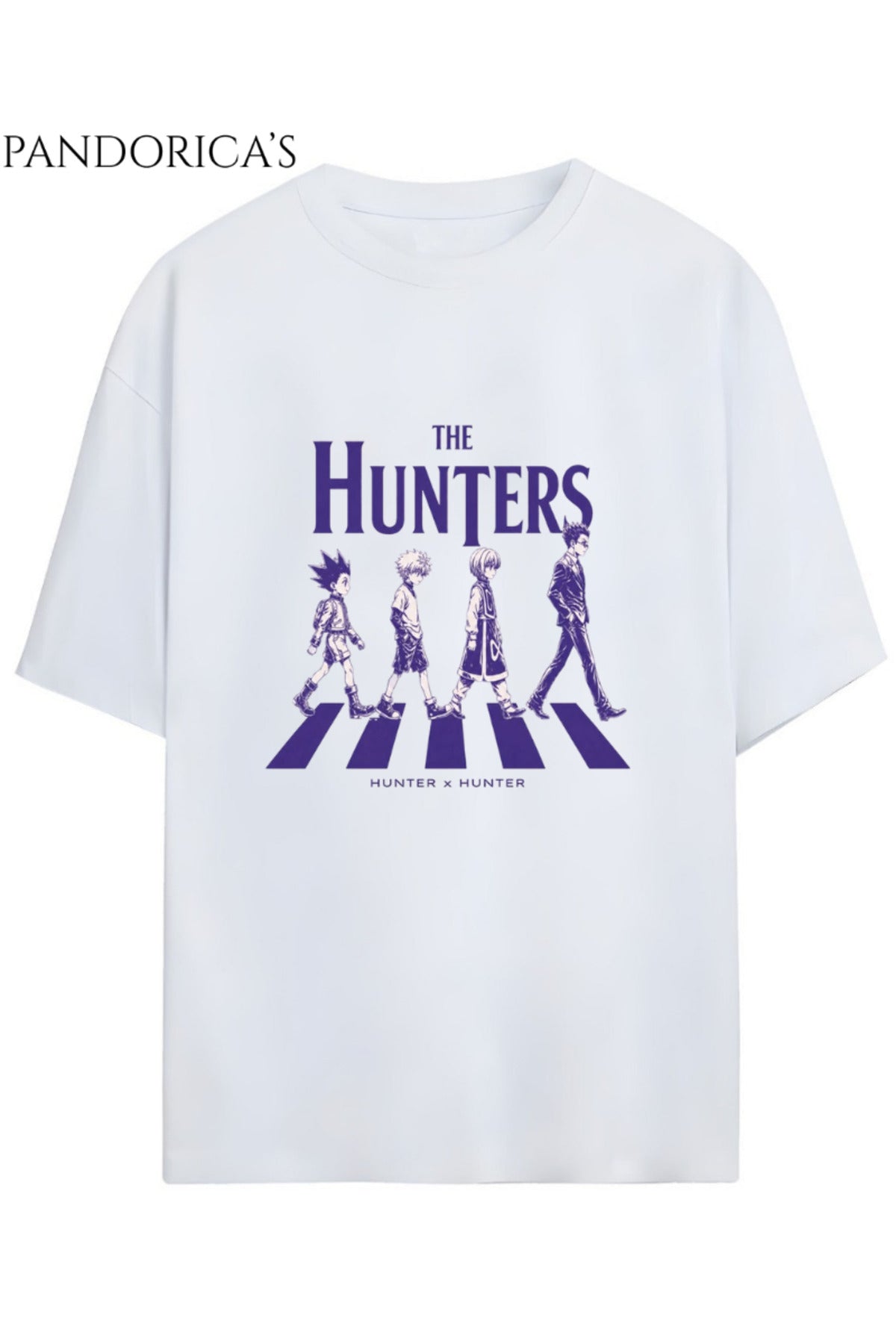 Beyaz Hunter X Hunter Anime Tasarımı Yazılı Baskılı Unisex Pamuklu Relaxed Kalıp Tişört - 15