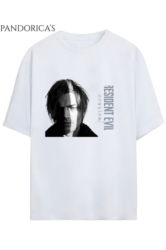Pandorica's Resident Evil Tasarım Serisi "LEON S. KENNEDY" Baskılı Unisex Pamuklu Gamer Tişört