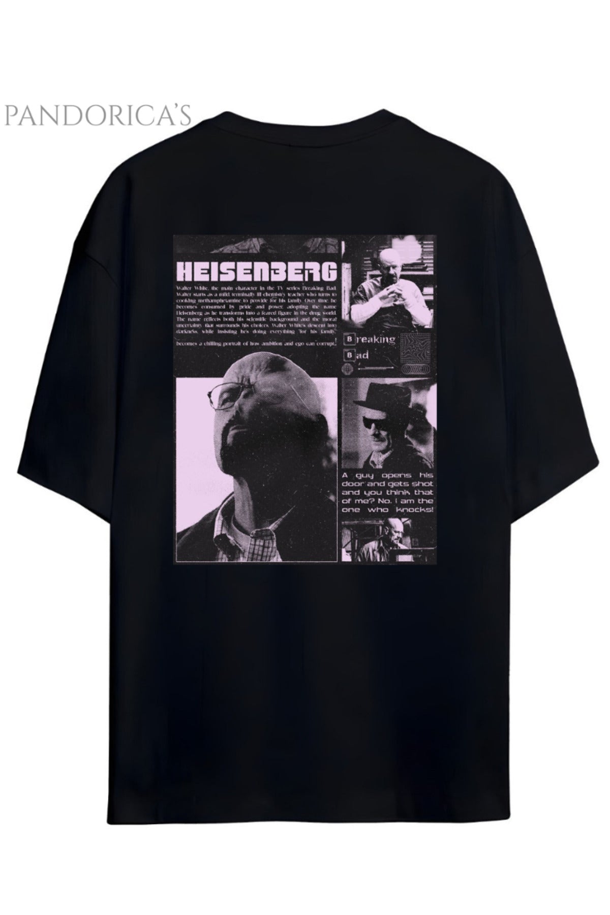 Siyah Pandorica's Breaking Bad Walter White Heisenberg Sırt&Göğüs Tasarımı Baskılı Unisex Pamuklu T-Shirt - 25