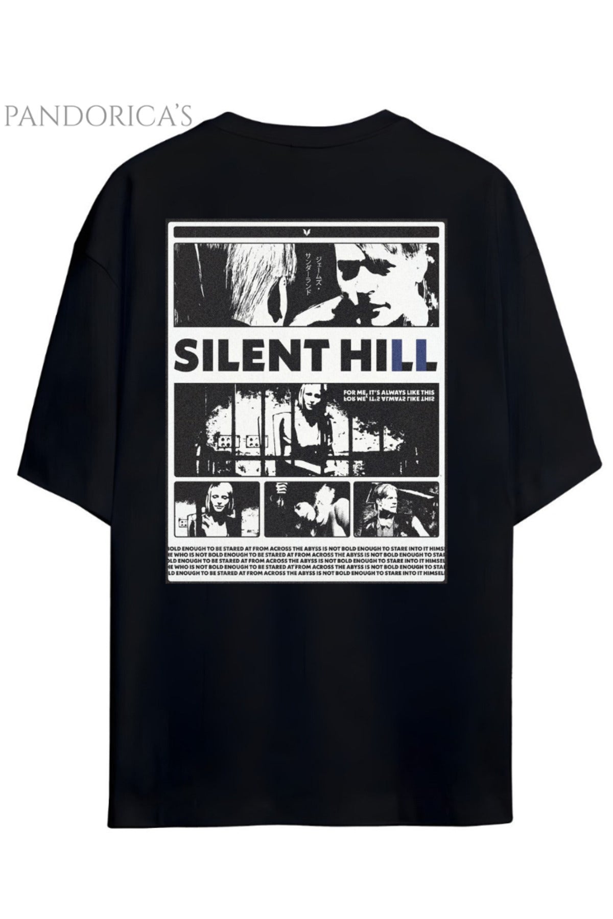 Siyah Pandorica's Silent Hill Tasarımı Sırt Baskılı Unisex Pamuklu T-Shirt - 43
