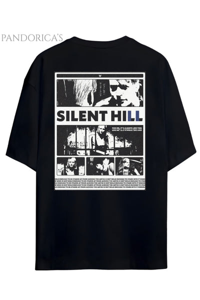Pandorica's SILENT HILL Tasarımı Sırt Baskılı Unisex Pamuklu T-shirt