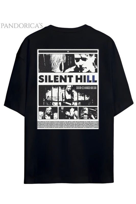 Pandorica's SILENT HILL Tasarımı Sırt Baskılı Unisex Pamuklu T-shirt