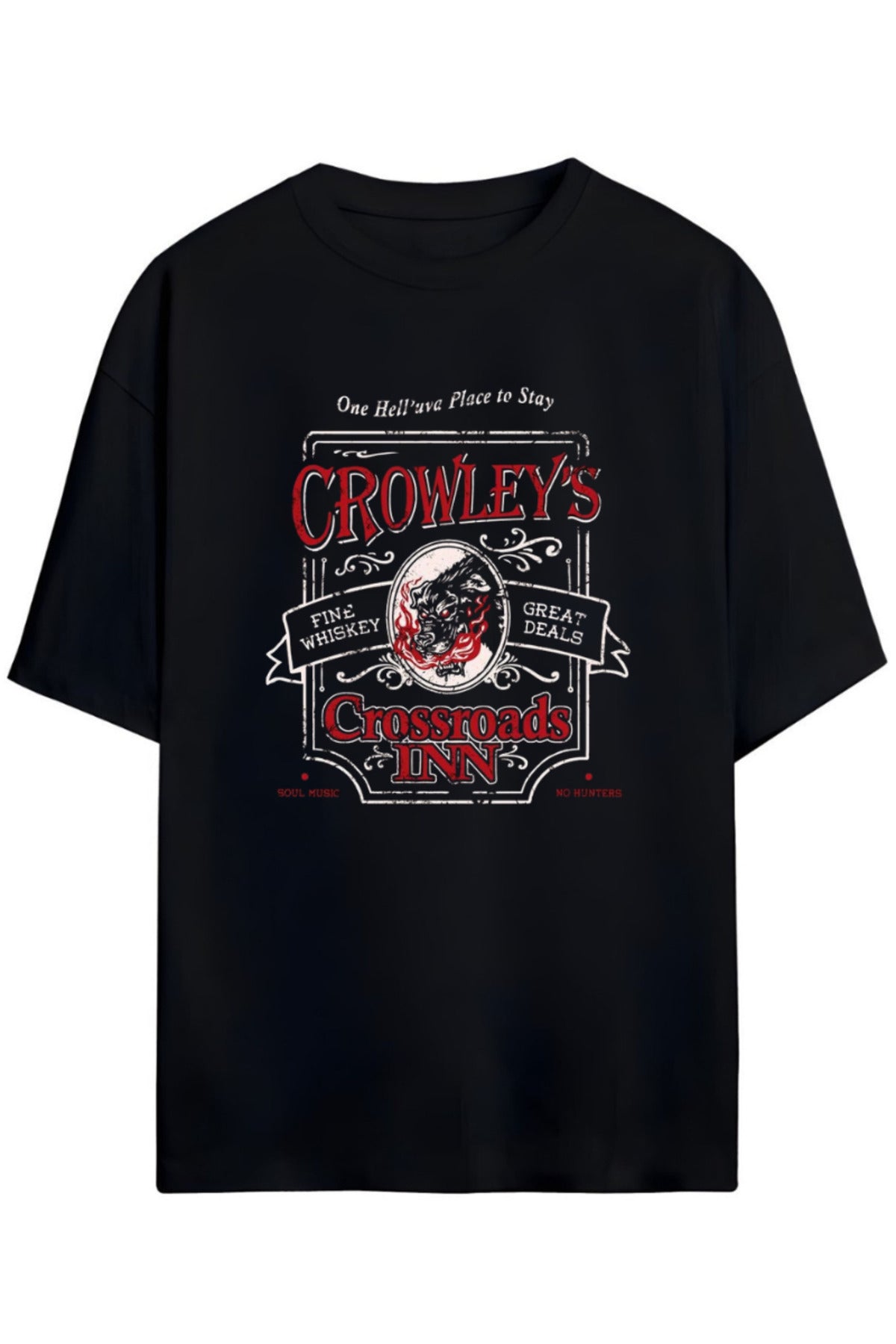 Supernatural Tasarımı Baskılı Unisex Pamuklu Siyah T-Shirt