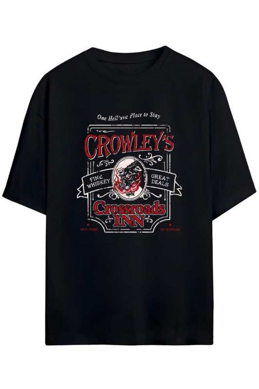 Supernatural Tasarimi Baskılı Unisex Pamuklu Siyah T-shirt